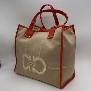 Salvatore Ferragamo Canvas Tote orange and biege
